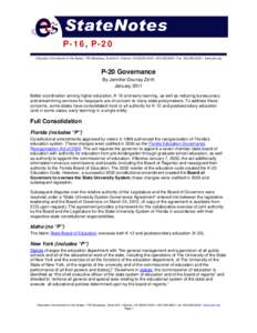 P-16, P-20 Education Commission of the States • 700 Broadway, Suite 810 • Denver, CO[removed] • [removed] • Fax: [removed] • www.ecs.org P-20 Governance By Jennifer Dounay Zinth January 2011