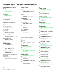 Statewide, District and Legislative Officials 2011 November 8 General election Results New Legislators