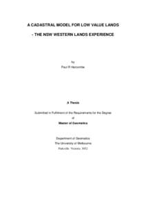 A CADASTRAL MODEL FOR LOW VALUE LANDS - THE NSW WESTERN LANDS EXPERIENCE by Paul R Harcombe