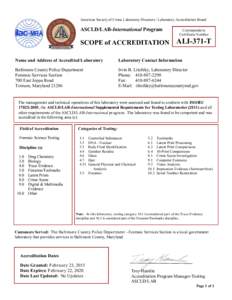 American Society of Crime Laboratory Directors / Laboratory Accreditation Board  ASCLD/LAB-International Program SCOPE of ACCREDITATION