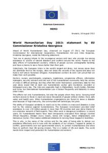 EUROPEAN COMMISSION  MEMO Brussels, 18 August[removed]World Humanitarian Day 2013: