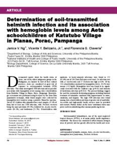 ARTICLE  Determination of soil-transmitted helminth infection and its association with hemoglobin levels among Aeta schoolchildren of Katutubo Village