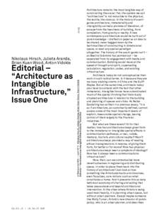 [removed]Editorial Ð ÒArchitecture as Intangible Infrastructure,Ó