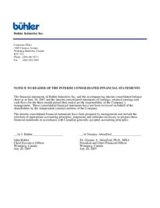 Buhler Industries Inc.  Corporate Office 1260 Clarence Avenue, Winnipeg Manitoba, Canada R3T 1T2
