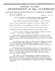 UNITED STATES  EPARTMENT of the INTERIOR * * * * * * * * * * * * * * * * * * * * *news release OFFICE OF THE SECRETARY For Release December 15, 1967
