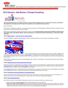 2012 Election: More Women in State Legislatures, 2012 Project | genConnect