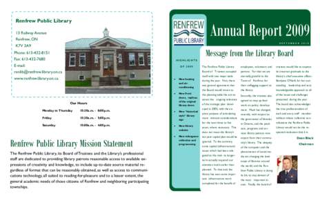 Renfrew Public Library  Annual Report[removed]Railway Avenue Renfrew, ON
