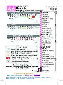 Horaires au départ de la station Bergerie  Camping (vacances d’été uniquement)