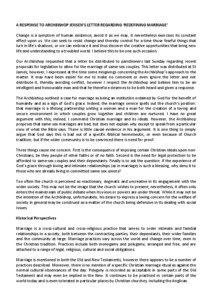 A RESPONSE TO ARCHBISHOP JENSEN’S LETTER REGARDING ‘REDEFINING MARRIAGE’ Change is a symptom of human existence; avoid it as we may, it nevertheless exercises its constant effect upon us. We can seek to resist change and thereby control for a time those fearful things that