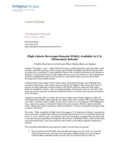 Matt Gruenburg[removed]removed] High-Calorie Beverages Remain Widely Available in U.S. Elementary Schools