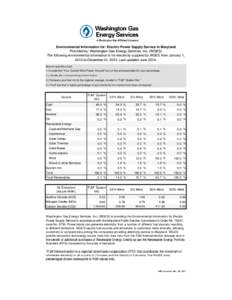 Environmental Information for: Electric Power Supply Service in Maryland Provided by: Washington Gas Energy Services Services, Inc Inc. (WGES) The following g environmental information is for electricityy supplied