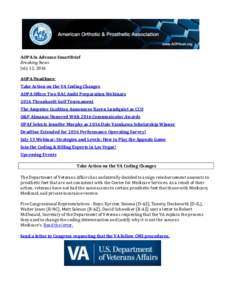 AOPA In Advance SmartBrief Breaking News July 12, 2016 AOPA Headlines: Take Action on the VA Coding Changes AOPA Offers Two RAC Audit Preparation Webinars