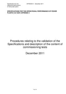 Specifications for the operational performance of wind power plants APPENDIX 4 - December 2011