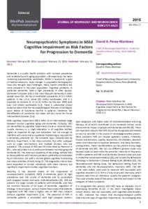 Neuropsychiatric Symptoms in Mild Cognitive Impairment as Risk Factors for Progression to Dementia