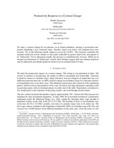 Productivity Response to a Contract Change1 Rajshri Jayaraman ESMT Berlin Debraj Ray New York University and University of Warwick