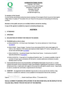 WARMINGTON PARISH COUNCIL Chairman : Mr D Short Clerk to the Council: Sarah Rodger Springside, 15 Station Road Nassington PE8 6QB Tel: [removed]