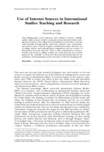 International Studies Perspectives, 174–189.  Use of Internet Sources in International Studies Teaching and Research WAYNE A. SELCHER Elizabethtown College