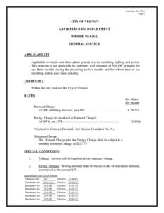 Schedule No. GS-2 Page 1 CITY OF VERNON GAS & ELECTRIC DEPARTMENT Schedule No. GS-2