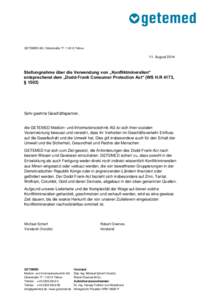 GETEMED AG / OderstraßeTeltow  11. August 2014 Stellungnahme über die Verwendung von „Konfliktmineralien“ entsprechend dem „Dodd-Frank Consumer Protection Act“ (WS H.R 4173,