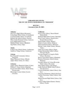 LIBRARIES RECEIVING THE WE THE PEOPLE BOOKSHELF ON “FREEDOM” ROUND 2 (Announced June 30, [removed]Alabama