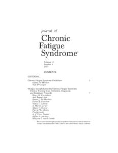 Volume 11 Number[removed]CONTENTS EDITORIAL Chronic Fatigue Syndrome Guidelines