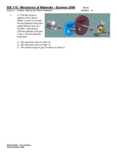 Exam 1 - Stress; Strain; Axial Structures; Torsion Structures