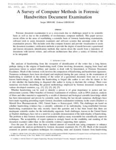 Proceedings Eleventh International Graphonomics Society Conference, Scottsdale, 1 AZ, 2003, pp[removed]A Survey of Computer Methods in Forensic Handwritten Document Examination