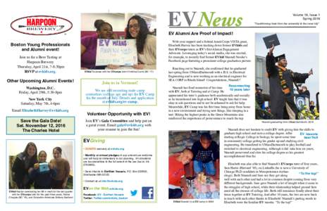 EVNews  Volume 18, Issue 1 Spring 2016 “Transforming lives from the university to the inner city”