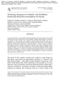 Fichten, C. S., Asuncion, J., Barile, M., Généreux, C., Fossey, M., Judd, D., Robillard, C., De Simone, C., & Wells, D[removed]Technology integration for students with disabilities: Empirically based recommendations f