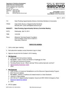 Department of Workforce Development Employment and Training Division Bureau of Apprenticeship Standards 201 E. Washington Ave., Room E100 P.O. Box 7972 Madison, WI[removed]