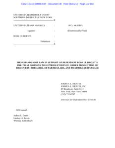 Case 1:14-cr[removed]KBF Document 48 Filed[removed]Page 1 of 102  UNITED STATES DISTRICT COURT SOUTHERN DISTRICT OF NEW YORK ------------------------------------------------------X UNITED STATES OF AMERICA