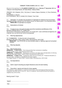 TENBURY TOWN COUNCIL[removed] – PL07 Minutes of the meeting of the PLANNING COMMITTEE held on Monday 5th September 2011 at 7:00 pm in the Pump Rooms, off Teme Street, Tenbury Wells. PRESENT: Cllr S. Bowkett, Cllrs J. Da