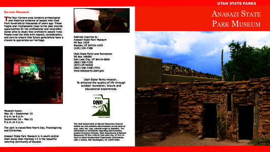 UTAH STATE PARKS  Anasazi State Park Museum  Cultural Resources