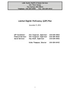 Lake County Health & Human Services 616 Third Avenue Two Harbors MNTelephone: Fax: 