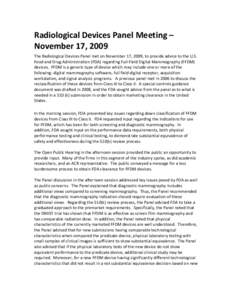 Radiological Devices Panel Meeting – November 17 and 18, 2009