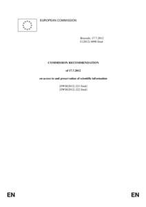 EUROPEAN COMMISSION  Brussels, [removed]C[removed]final  COMMISSION RECOMMENDATION