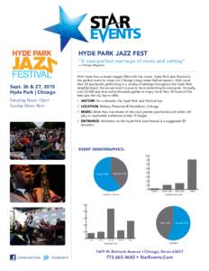 HYDE PARK JAZZ FEST  “A near-perfect marriage of music and setting” — Chicago Magazine  Sept. 26 & 27, 2015