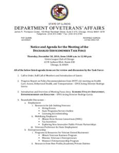 STATE OF ILLINOIS  DEPARTMENT OFVETERANS’AFFAIRS James R. Thompson Center, 100 West Randolph Street, Suite 5-570, Chicago, Illinois[removed]Telephone: ([removed] * Fax: ([removed]PAT QUINN