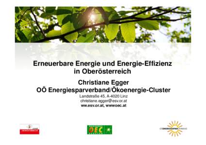 Erneuerbare Energie und Energie-Effizienz in Oberösterreich Christiane Egger OÖ Energiesparverband/Ökoenergie-Cluster Landstraße 45, A-4020 Linz [removed]