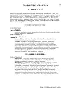 NOMINA INSECTA NEARCTICA  693 CLASSIFICATION Primary data entry for the Thysanoptera except for the Phlaeothripidae - Phlaeothripinae is from: JacotGuillarmod, C.FCatalogue of the Thysanoptera of the World. 