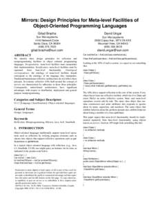 Mirrors: Design Principles for Meta-level Facilities of Object-Oriented Programming Languages Gilad Bracha David Ungar