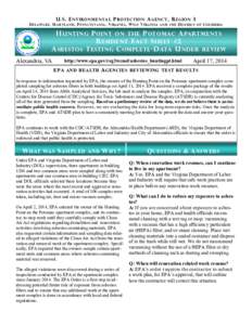 EPA Region 3  Hunting Point onf the Potoma Apartments Resident Fact Sheet # 2 Aprl[removed]Asbestor Testing