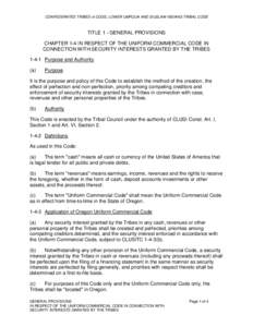 Private law / Business law / Siuslaw people / Confederated Tribes of Coos /  Lower Umpqua and Siuslaw Indians / Confederated Tribes / Coos people / Umpqua people / Security interest / Uniform Commercial Code / Confederated Tribes of Siletz Indians / Law / Oregon