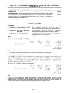 Head 139 — GOVERNMENT SECRETARIAT: FOOD AND HEALTH BUREAU (FOOD BRANCH) Controlling officer: the Permanent Secretary for Food and Health (Food) will account for expenditure under this Head. Estimate 2013–14 .........