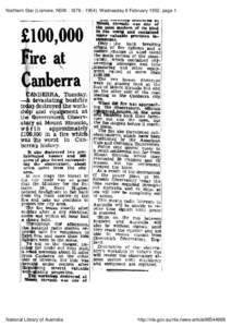 Northern Star (Lismore, NSW : [removed]), Wednesday 6 February 1952, page 1 Mount Stromlo was one of