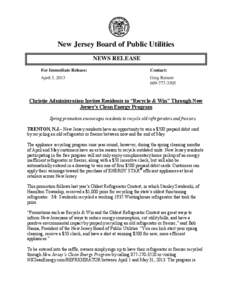 New Jersey Board of Public Utilities NEWS RELEASE For Immediate Release: Contact: