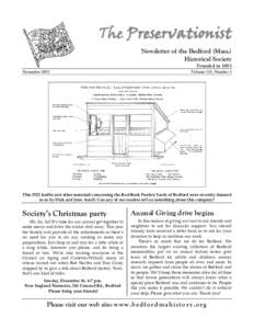 The Preservationist Newsletter of the Bedford (Mass.) Historical Society Founded in 1893 November 2007