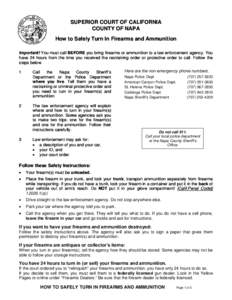 SUPERIOR COURT OF CALIFORNIA COUNTY OF NAPA How to Safely Turn In Firearms and Ammunition Important! You must call BEFORE you bring firearms or ammunition to a law enforcement agency. You have 24 hours from the time you 