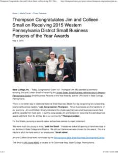 Thompson Congratulates Jim and Colleen Small on Receiving 2015 Western Pennsylvania District Small Business Persons of the Year