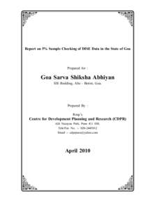 Q  R Report on 5% Sample Checking of DISE Data in the State of Goa